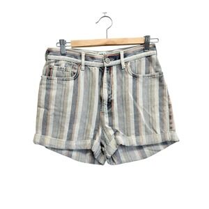 BDG Striped High-Rise Rolled Hem Jean Shorts - Blue, Gray, Cream, Tan